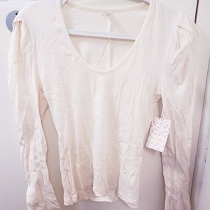 NWT Free People Cream Hey Lady Puff Sleeve Top S